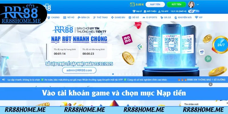 Hướng Dẫn Nạp Tiền RR88 - Quy Trình Nạp Tiền Nhanh Chóng 3 Vào tài khoản game và chọn mục Nạp tiền