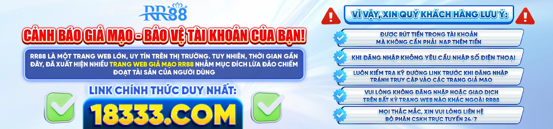 RR88 | Đăng Ký - Đăng Nhập Đường Dẫn RR88.COM Mới 2025 - Ưu Đãi 88K Độc Quyền 9 rr88 cảnh báo banner
